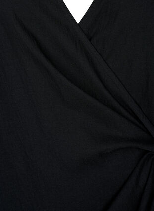 Viskosekjole med lange ermer og omslagslook, Black, Packshot image number 2