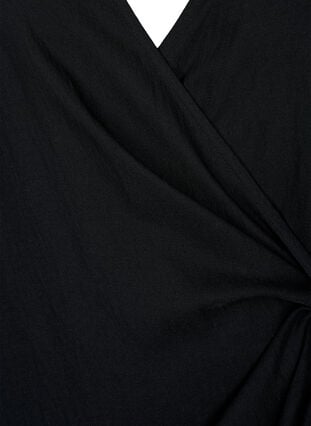 Viskosekjole med lange ermer og slå-om-look, Black, Packshot image number 2