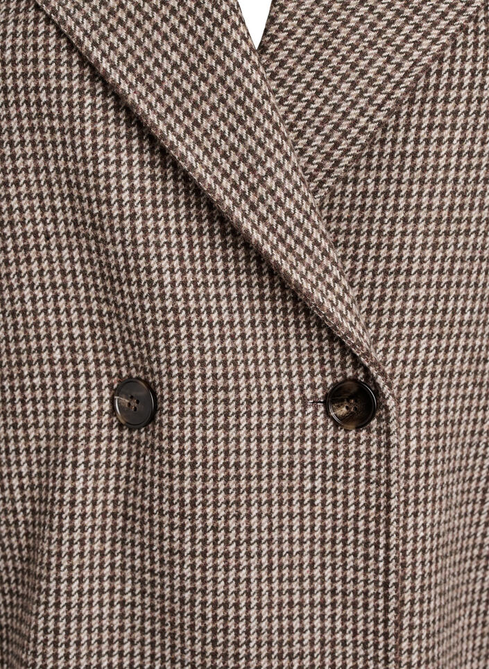 Kort blazer med dobbeltradede knapper, Brown Check , Packshot