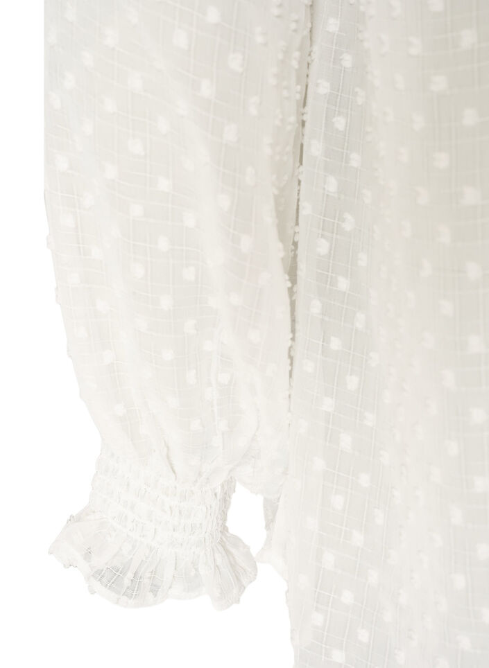 Skjortebluse med blondeinnlegg og prikkem&oslash;nster, Vanilje, Packshot image number 3