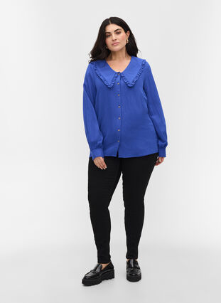 Viskoseskjorte med bred krage, Dazzling Blue, Model image number 2
