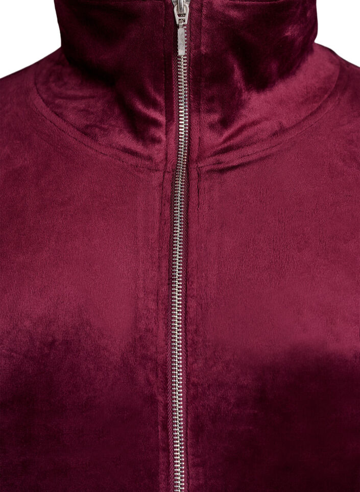 Velour-cardigan med glidel&aring;s og h&oslash;y krage, M&oslash;rk Bordeaux, Packshot image number 2