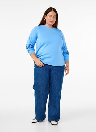 Zizzi Genser med broderte utskjæringer, Della Robbia Blue, Model image number 2