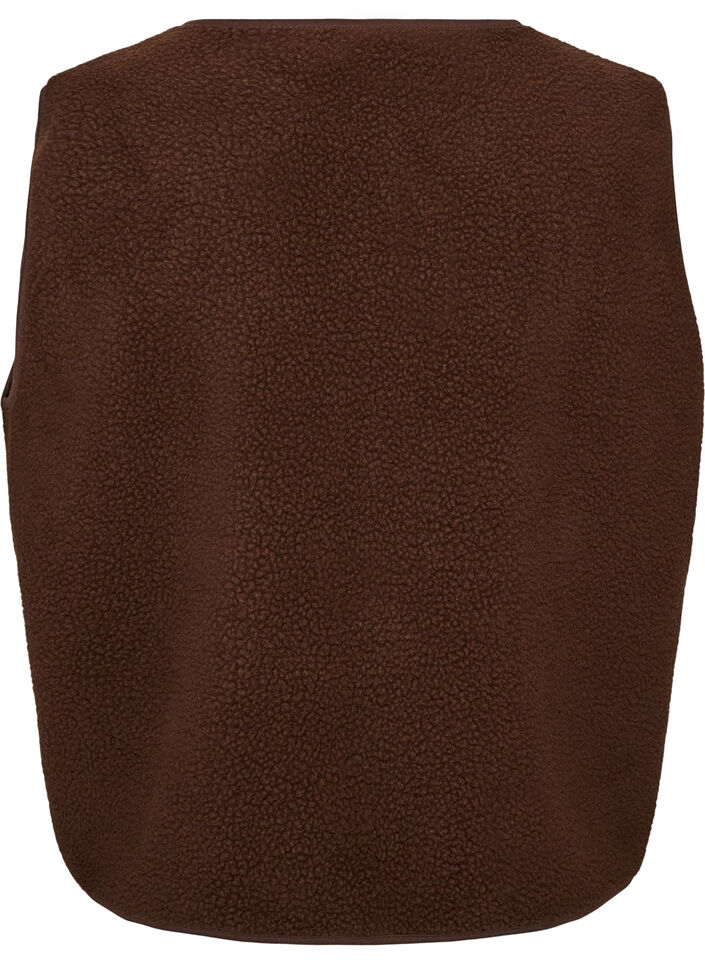 Teddy vest med knapper og lommer, Brun, Packshot image number 1