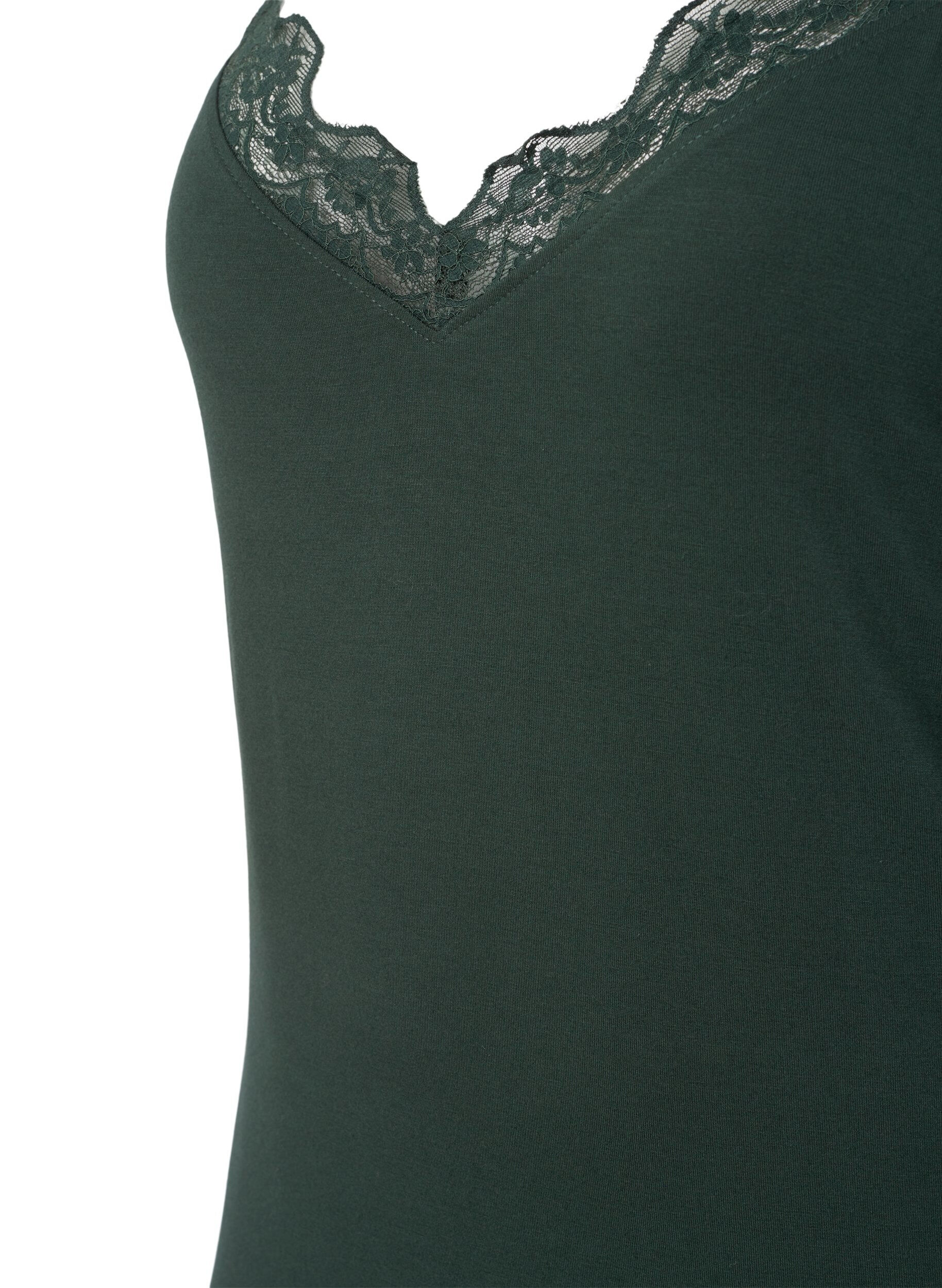 Zizzi Nattkjole i viskose med blondekant, Gr&oslash;nn, Packshot image number 2