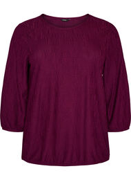 Bluse med tekstur og 3/4 ermer, Lilla