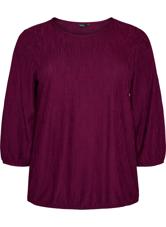 Bluse med tekstur og 3/4 ermer, Lilla, Packshot image number 0