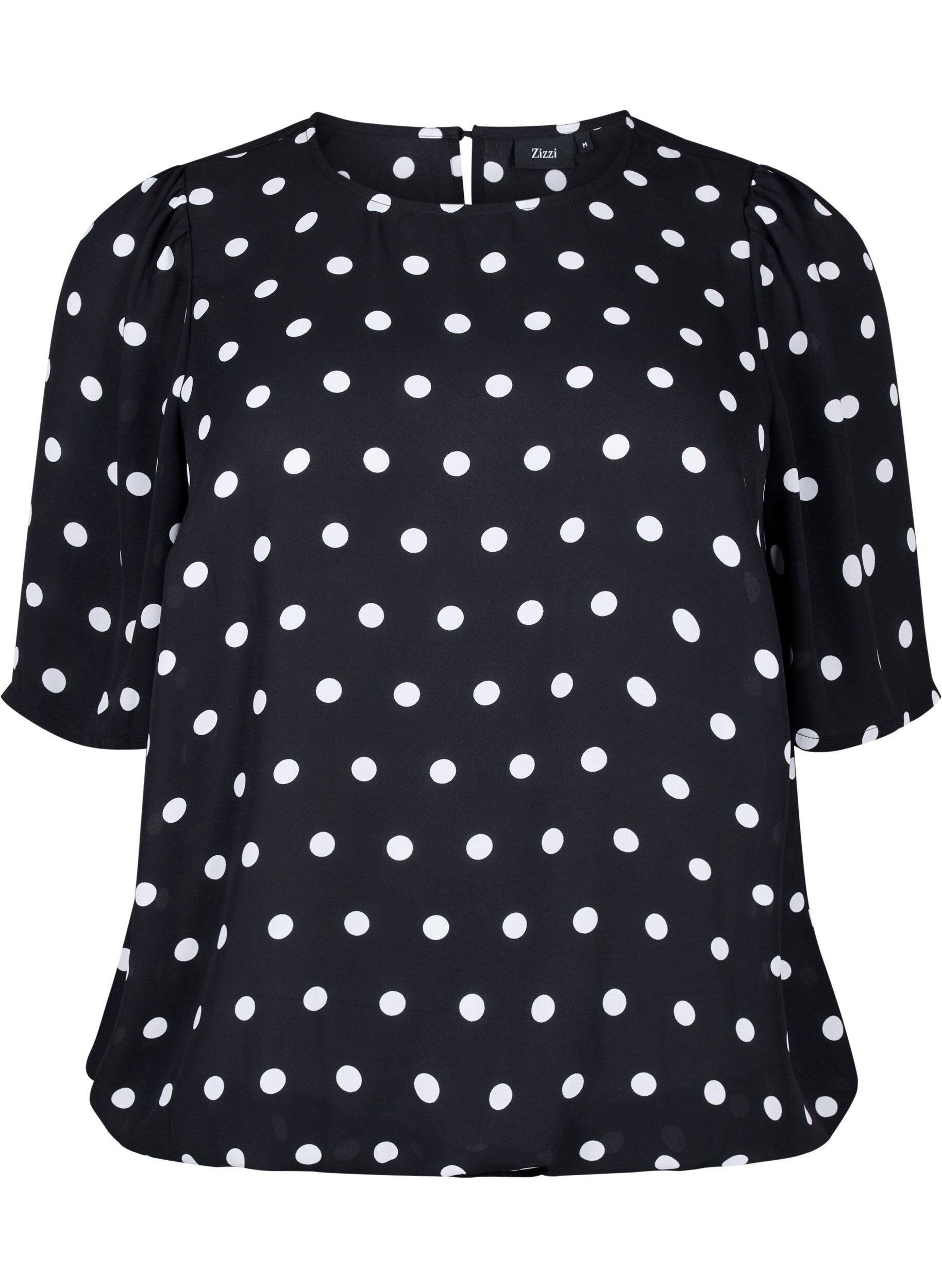 Zizzi Prikkete bluse med korte ermer, Black W. White Dot, Packshot image number 0