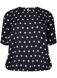 Prikkete bluse med korte ermer, Black W. White Dot