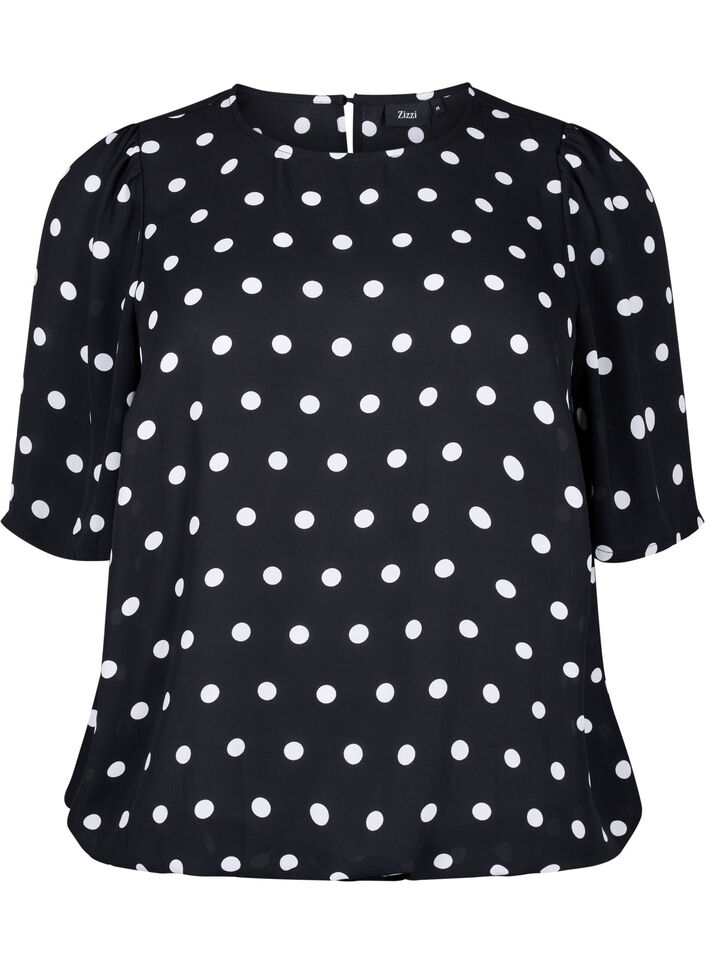 Prikkete bluse med korte ermer, Black W. White Dot, Packshot image number 0