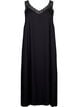 Midilang kjole med stropper i viskose og blonder, Black, Packshot image number 0
