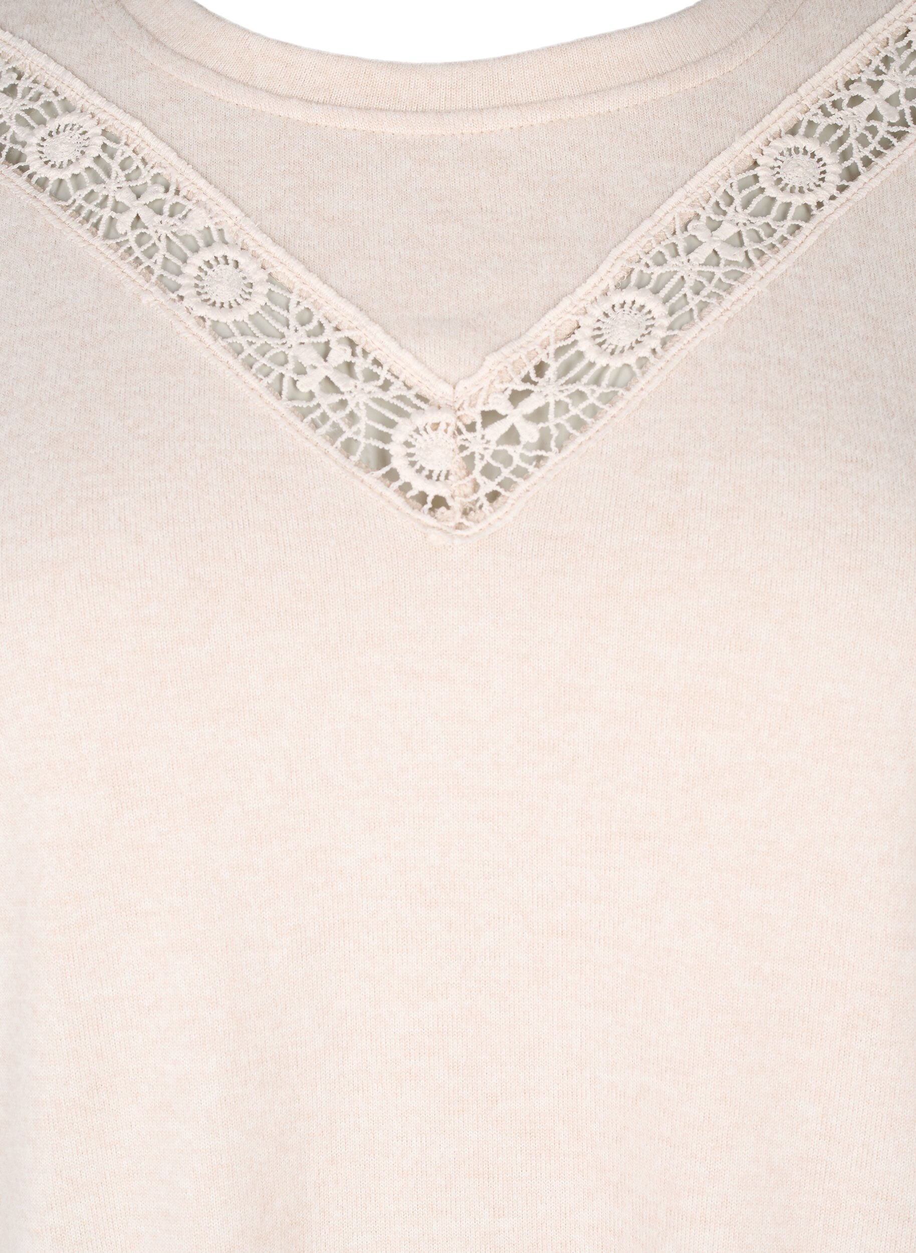 Zizzi Bluse med broderidetaljer og lange ermer, Beige, Packshot image number 2