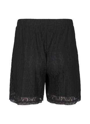 Zizzi Høytlivs shortser med blonder, Svart, Packshot image number 1
