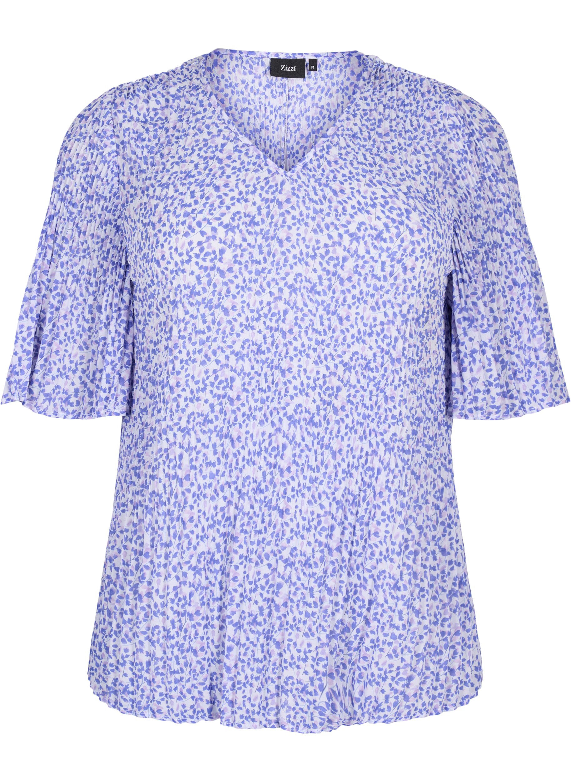 Zizzi Plissert blomstrete bluse, Small Flower AOP, Packshot image number 0