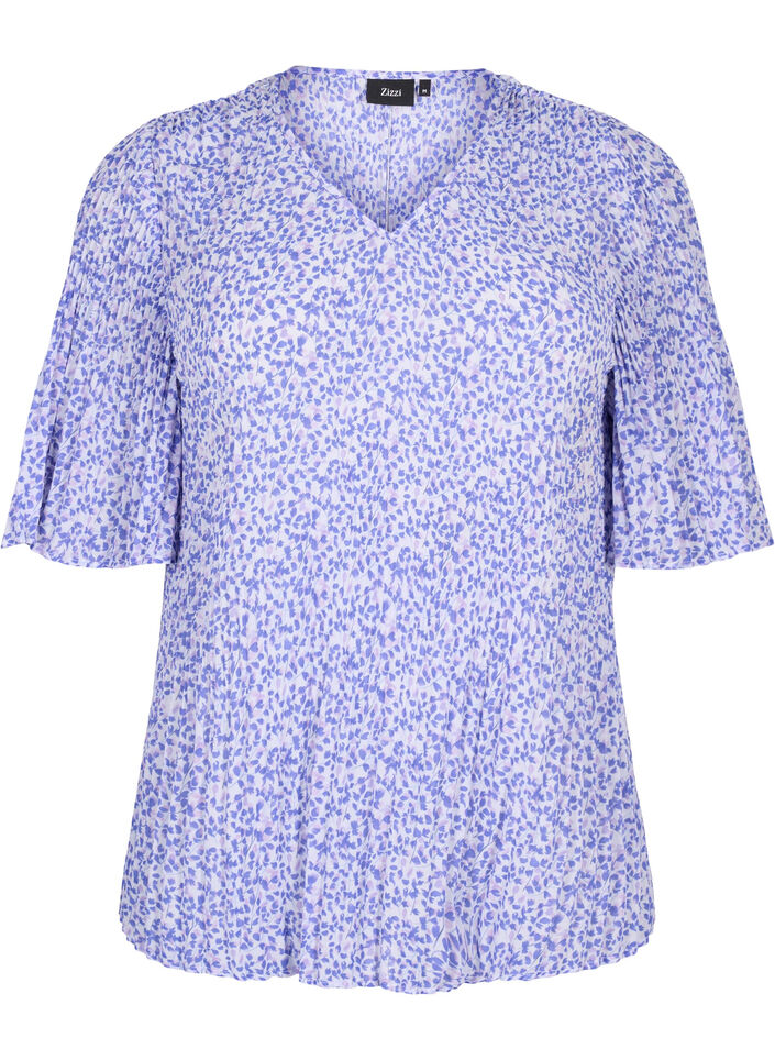 Plissert blomstrete bluse, Small Flower AOP, Packshot image number 0