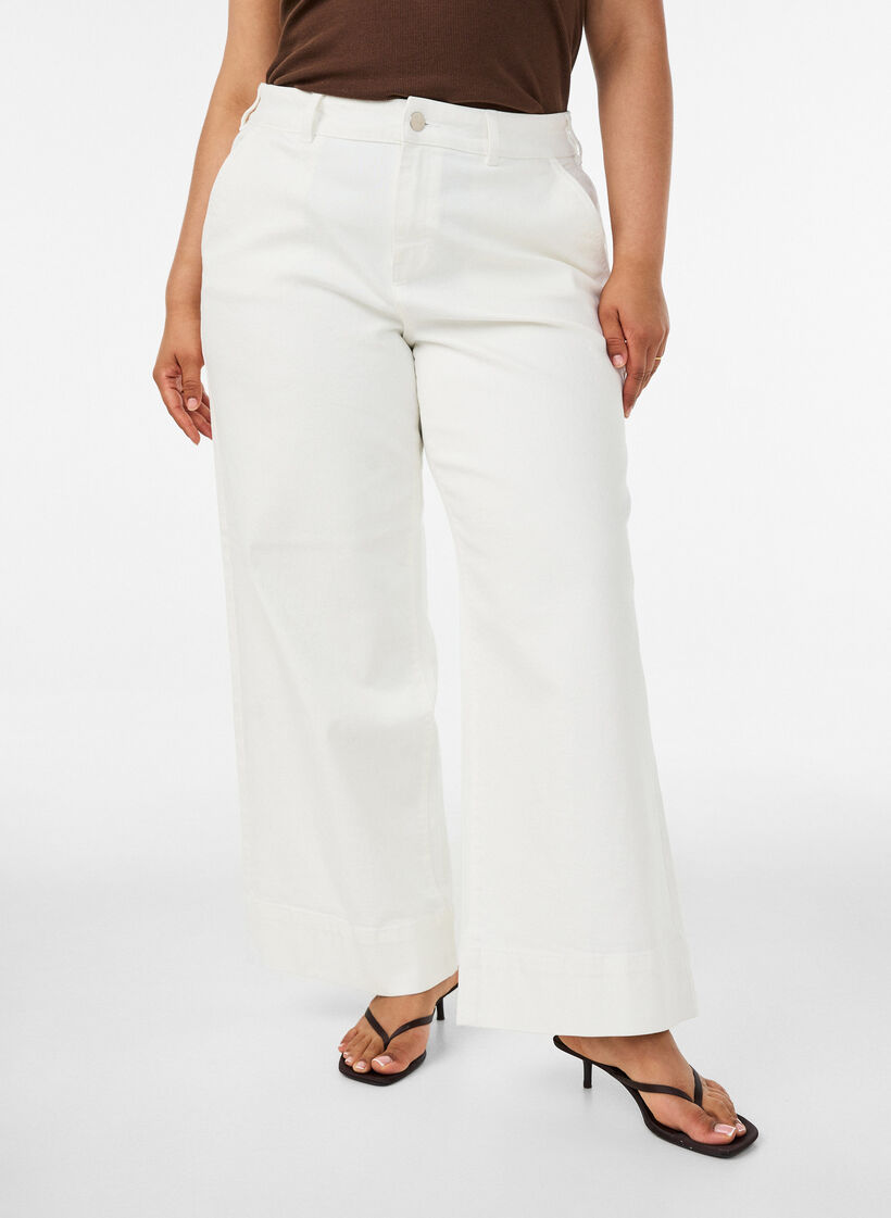 Myra jeans med h&oslash;y midje og wide fit, Hvit, Model image number 2
