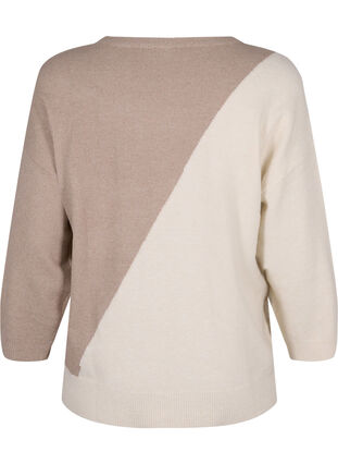 Bluse med rund hals, strikket i blokkfarge, Simply Taupe Comb, Packshot image number 1