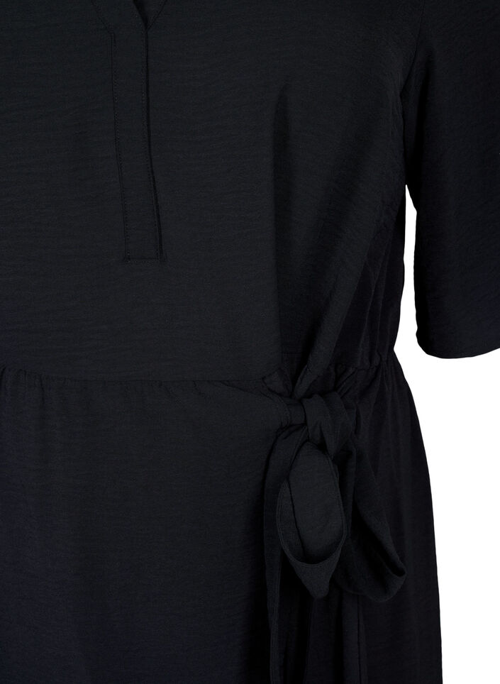 Midikjole med knyte-detaljer, Svart, Packshot image number 2