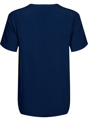 Bluse i viskose med korte ermer og folder, Navy Blazer, Packshot image number 1