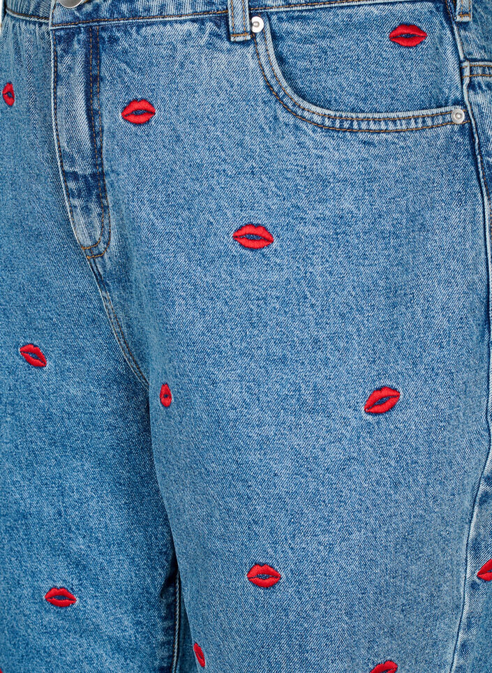 Mille mom-fit jeans med broderi, Blå, Packshot image number 2