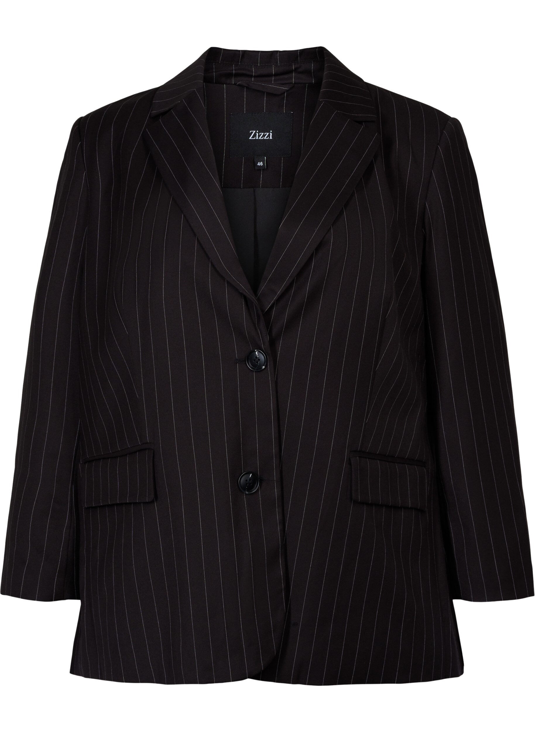 Zizzi Pinstripet jakke, Black W. Pinstripe, Packshot image number 0