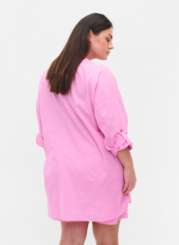 Bluse med 3/4-ermer og knappelukking, Begonia Pink, Model image number 1