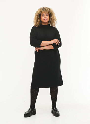Strikkekjole med avkortede ermer, Black, Model image number 3