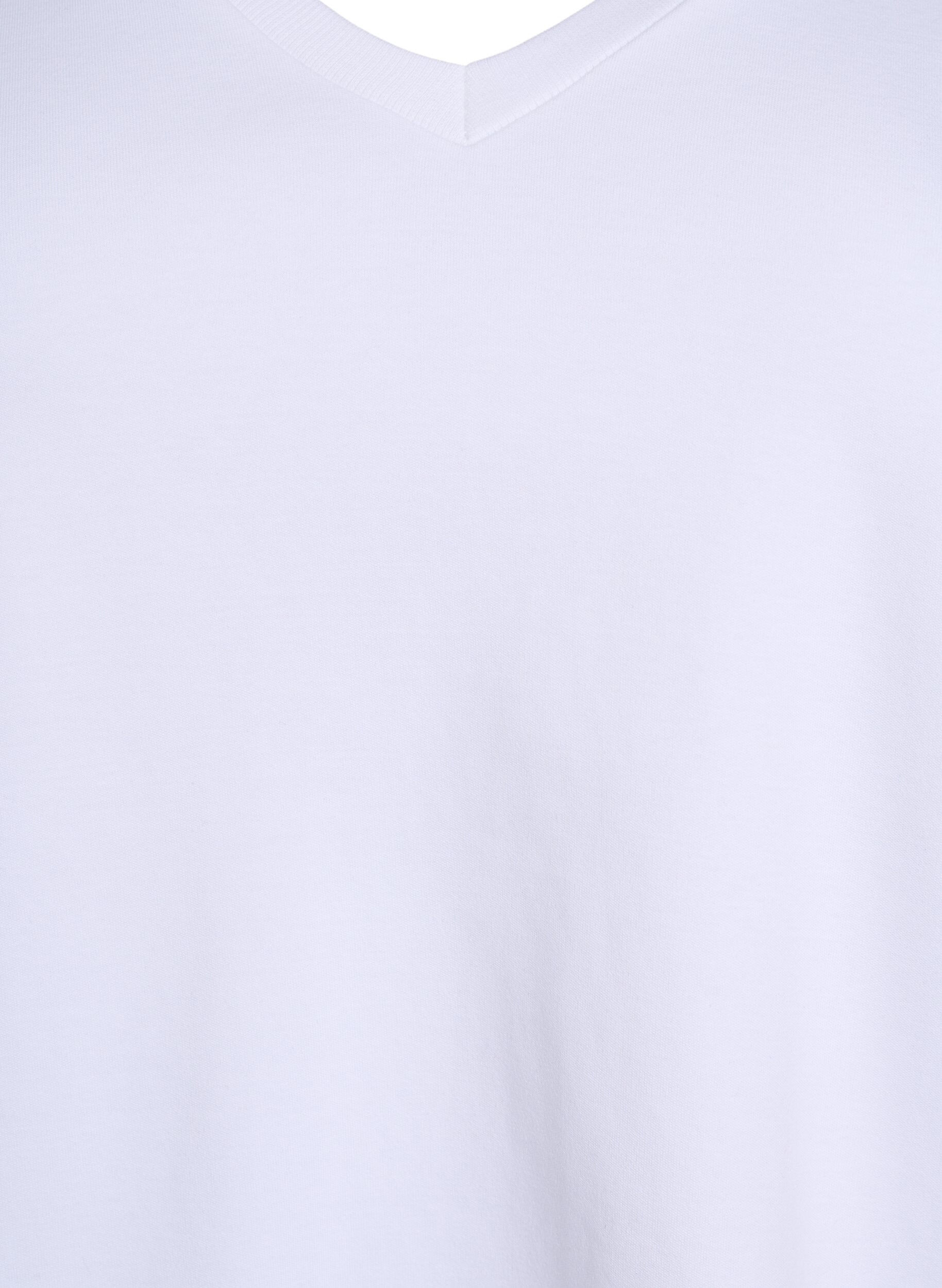 Zizzi Basis V-hals T-skjorte i &oslash;kologisk bomull, Hvit, Packshot image number 2