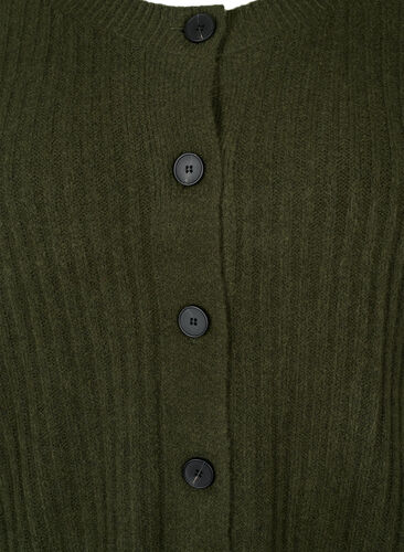 Strikket ribbestrikket cardigan med knapper, Forest Night Mel., Packshot image number 2