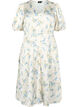 Blomstret satengkjole med puffermer, Off White Blue Fl., Packshot image number 0