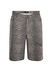 Leopardmønstret denim Bermudashorts, Brun Leopardmønstret denim Bermudashorts