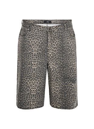 Zizzi Leopardmønstret denim Bermudashorts, Brun, Packshot image number 0