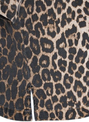 Zizzi Leopardmønstret denimbluse med krage og halvlange ermer, Brun, Packshot image number 3