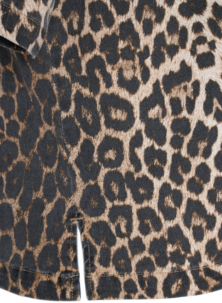 Leopardmønstret denimbluse med krage og halvlange ermer, Brun, Packshot image number 3