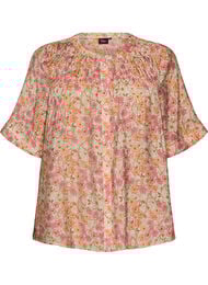 Bluse i viskose med blomstertrykk, Orange
