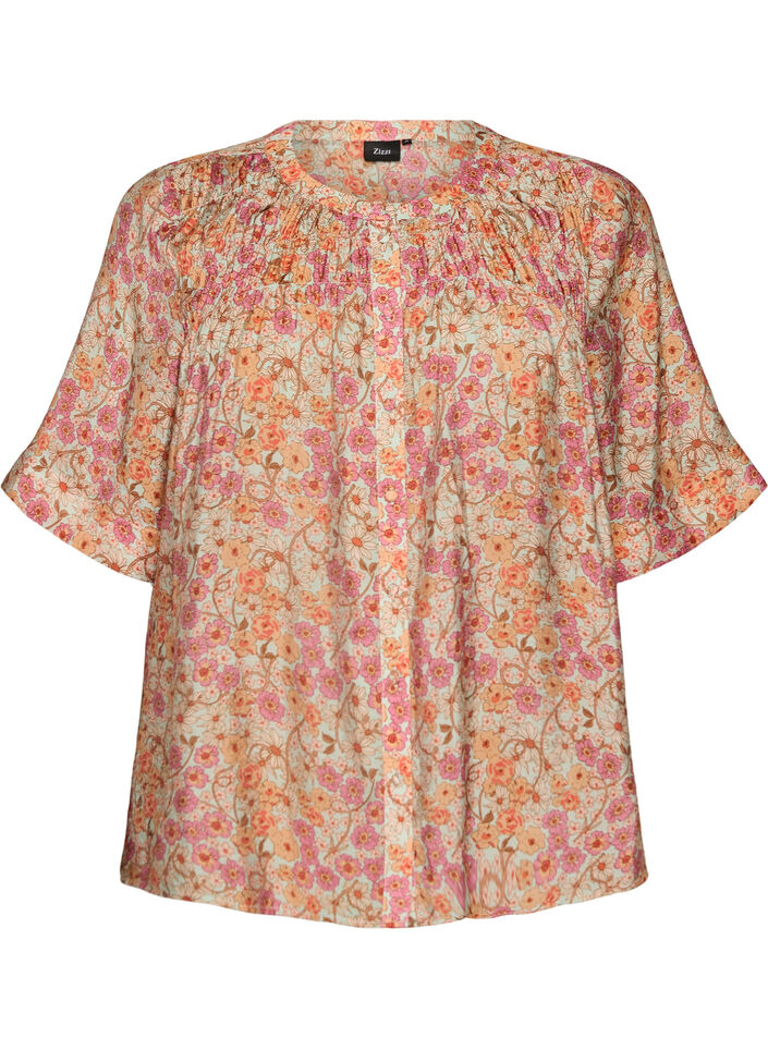 Bluse i viskose med blomstertrykk, Orange, Packshot image number 0