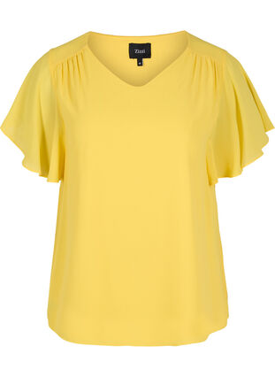 Bluse med korte ermer, Primrose Yellow, Packshot image number 0