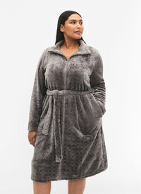 Mønstret morgenkåpe med glidelås og lommer, Grey, Model