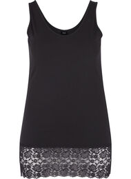Lang bomullstopp med blondekant, Black