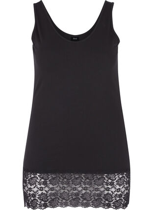 Lang bomullstopp med blondekant, Black, Packshot image number 0