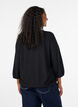Bluse med tekstur og 3/4 ermer, Svart, Model image number 2