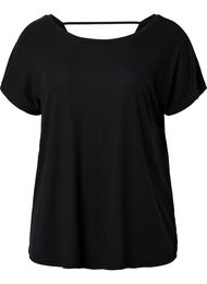 Kortermet treningsbluse med dyp skjæring i ryggen, Black