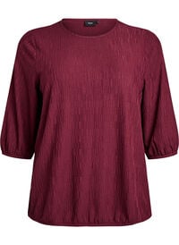 Bluse med tekstur og 3/4 ermer, Rød Bluse med tekstur og 3/4 ermer