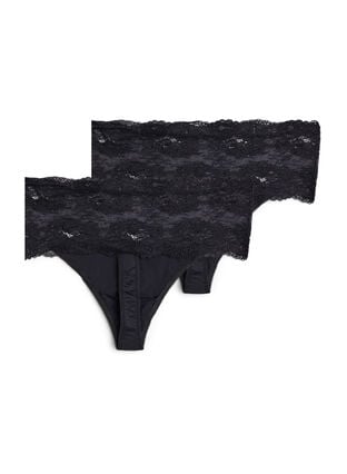 Zizzi G-streng med bred blondekant, 2 stk., Black, Packshot image number 1
