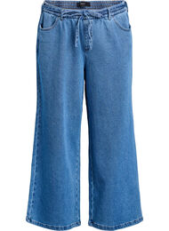 Loose fit-jeans med elastisk linning og snøring, Blue Denim