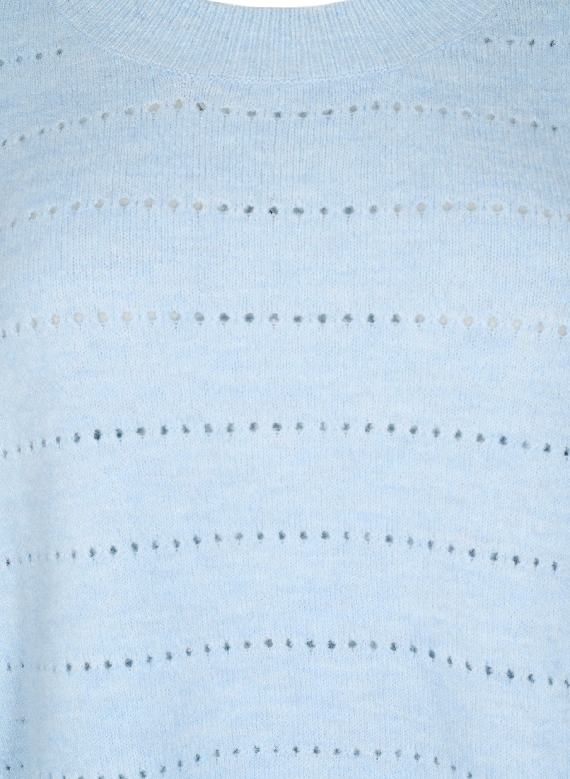Zizzi Strikket bluse med rund hals og hulm&oslash;nster, Cashmere Blue Mel., Packshot image number 2