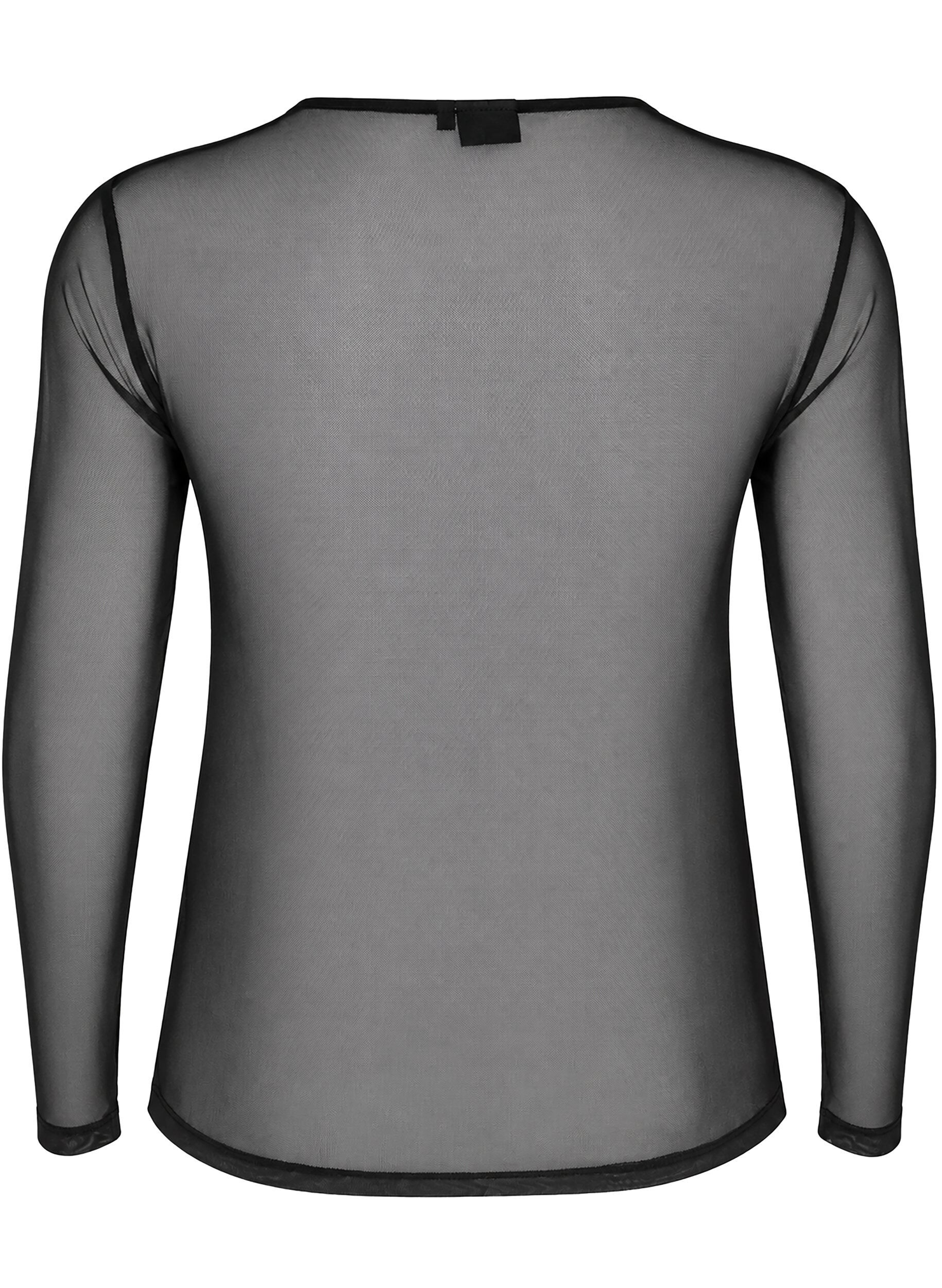 ZizziBluse i mesh med lange ermer, Svart, Packshot image number 1