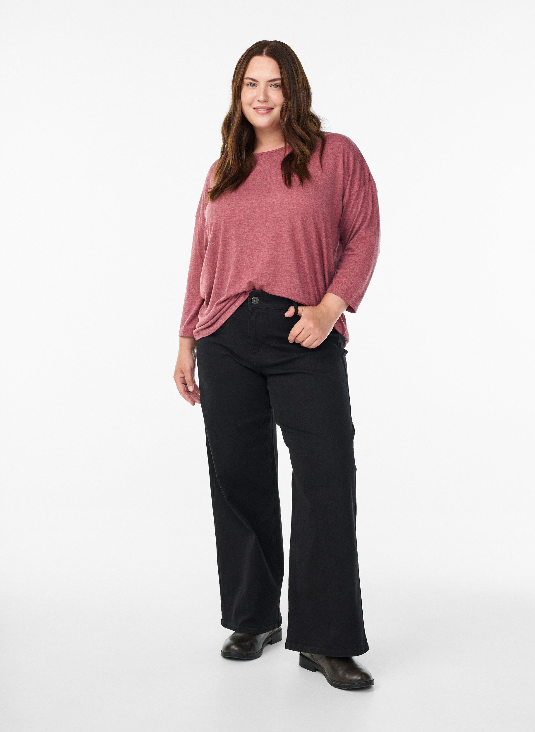 ZizziJersey bluse med 3/4 ermer, Rosa, Model image number 1