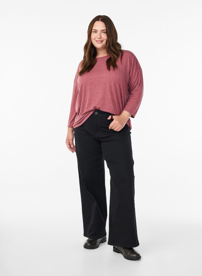Jersey bluse med 3/4 ermer, Rosa, Model image number 1