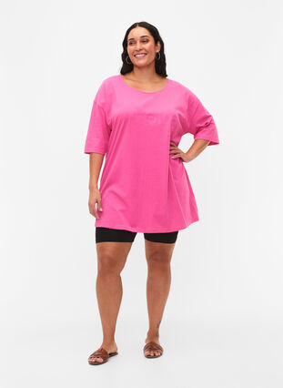 Oversized bomulls T-skjorte med mønster, Shocking Pink ÉTOILÉ, Model image number 2